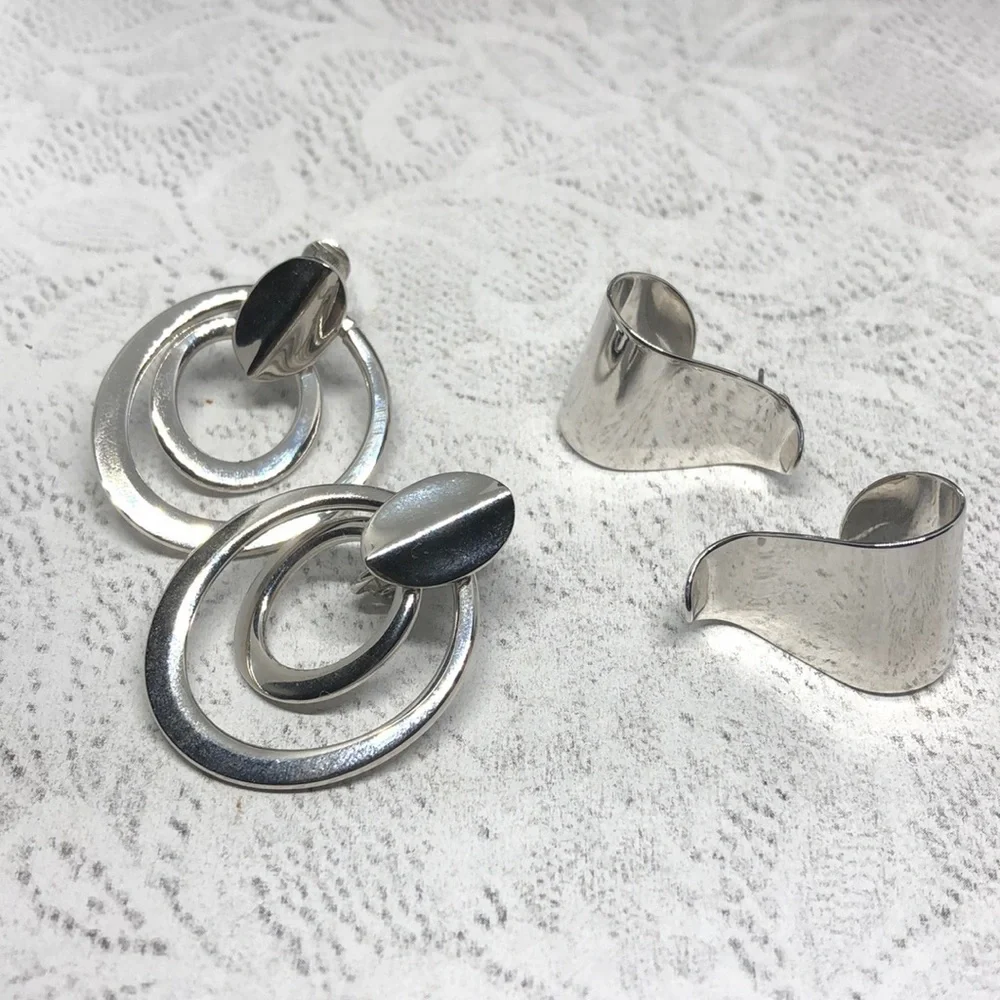 Bundle lot 2 modernist style geometric earrings Napier and Avon